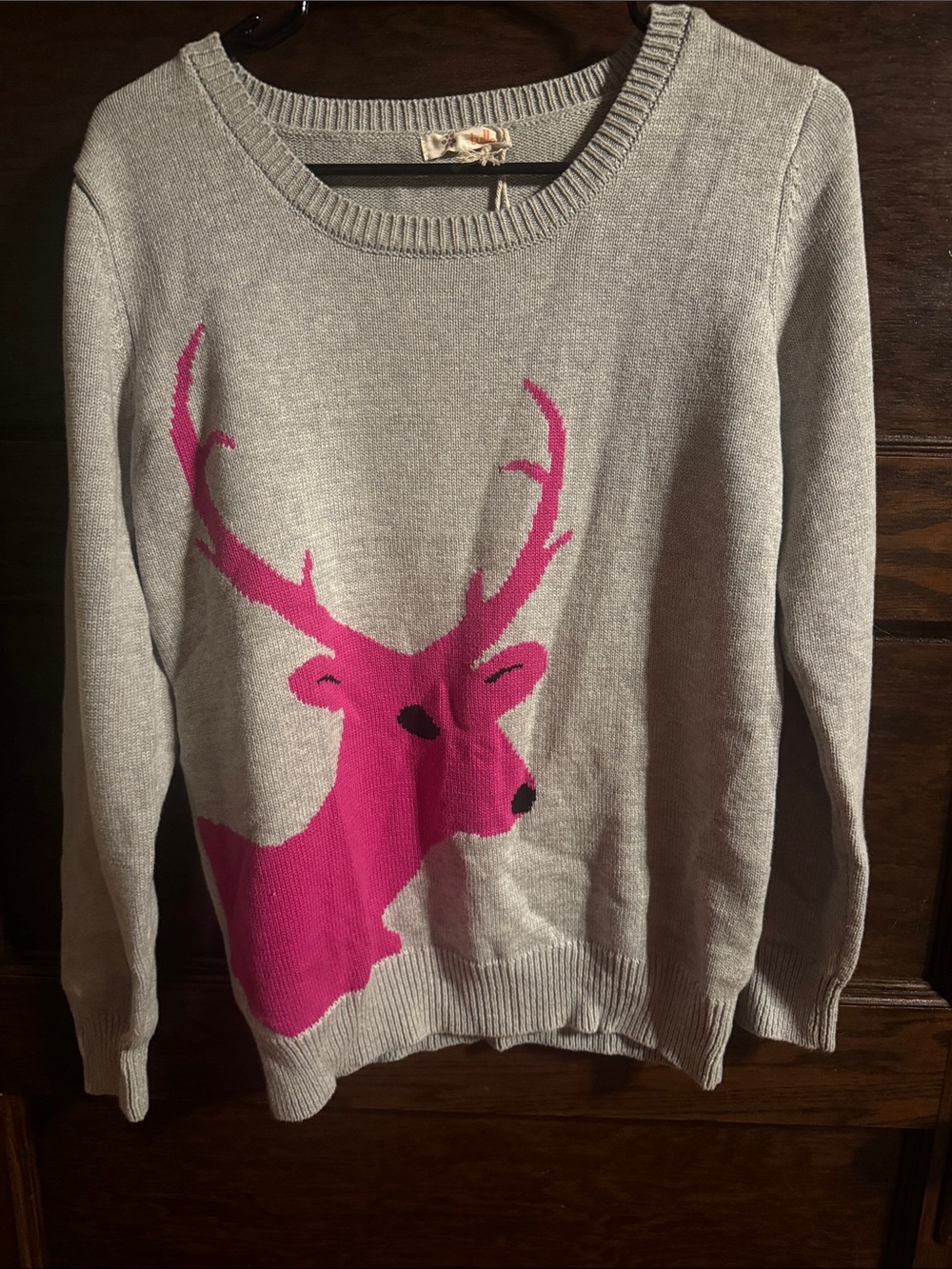 Tulle Gray Crewneck Sweater with Pink Deer, NWT